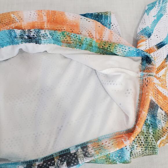 Reba Orange Blue Multicolor Layered Lined 3/4 Sleeve Tunic Large - Picture 6 of 9